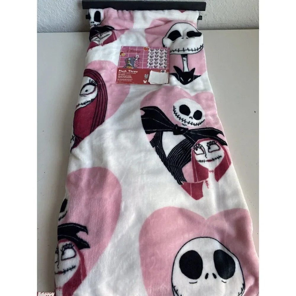 Nightmare Before Christmas Pink Heart Valentines Jack Sally Throw Blanket 50X70”